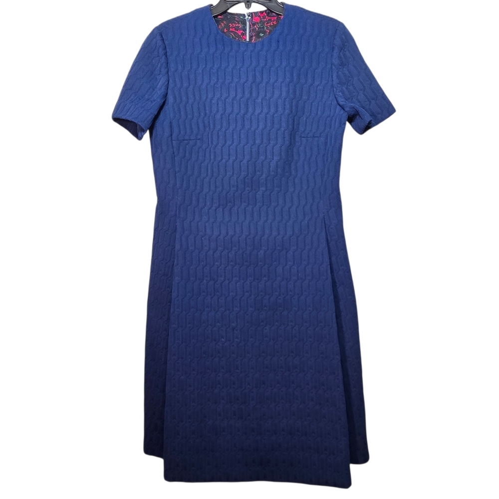 Vintage Handmade Dark Blue Textured Dress 1960s 1970s EUC Vintage Size 16